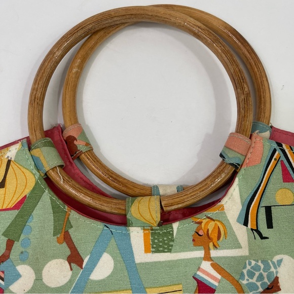 Neiman Marcus Mod Print Handbag with Bamboo Handles - Picture 2 of 10